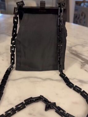 Prada Mini Cahier Black Leather Chain Crossbody Bag – Rare All Black Hardware